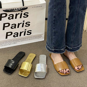 รองเท้าแตะผู้หญิงพื้นแบนรูปงูโลหะ HO - Product Image 3