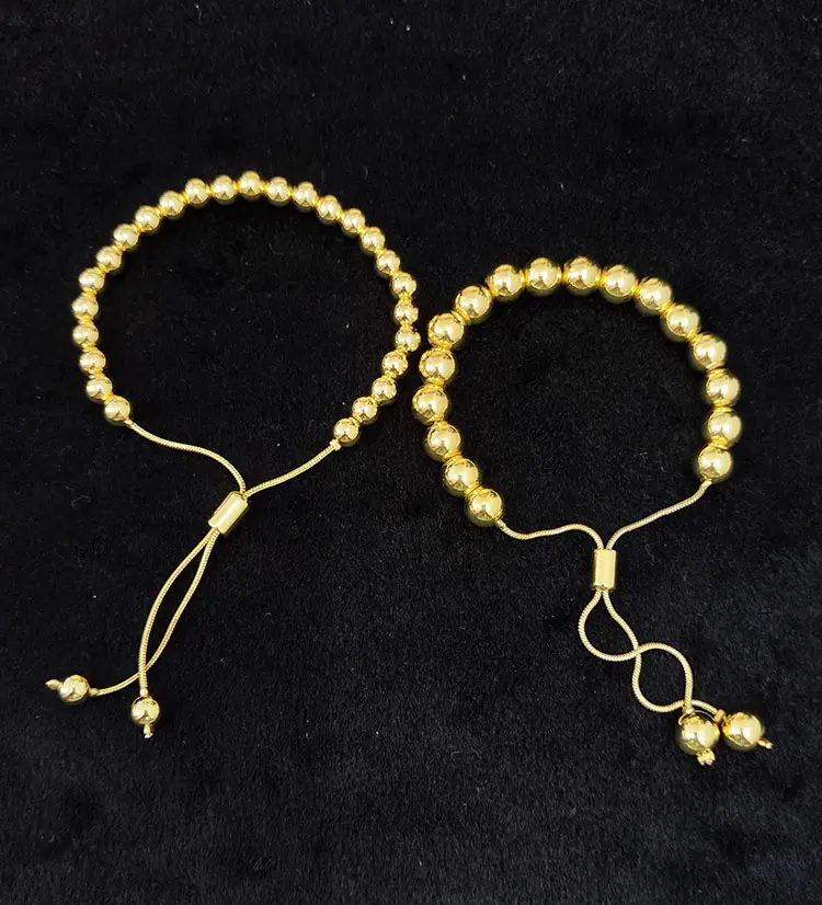 Gelang manik-manik bola tembaga kuningan, 4mm 6mm 8mm 10mm untuk wanita pria perhiasan Pulseira Masculina gelang untai jimat gelang