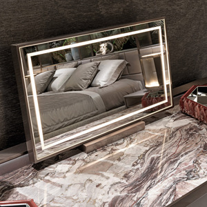 Muebles de Dormitorio, Juego de Cómodas de Lujo con Almacenamiento, Tocador con Espejo LED de Cuero, Mesas de Maquillaje - Product Image 6