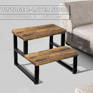 Industrial Wooden 2 <b>Step</b> <b>Stool</b> Heavy Duty Metal Frame Stepladder for Adults and Kids - Product Image 2