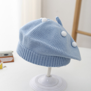 Chapeau béret en laine <span class=keywords><strong>de</strong></span> coton tricoté pour bébés garçons et filles, style artiste français, avec pompon, respirant, pour l'automne et l'hiver - Product Image 4