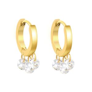 Pendientes de Aro de Acero Inoxidable con Baño de Oro de 18K, Diseño Simple de Alta Calidad, con Diamantes y Circonitas, Modernos, para Mujer - Product Image 1