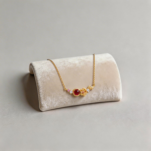Collier de fête <span class=keywords><strong>Dan</strong></span> Jewelry de luxe en argent sterling 925 plaqué or avec grenat de laboratoire et pendentif fleur à griffes sur chaîne bambou - Product Image 3