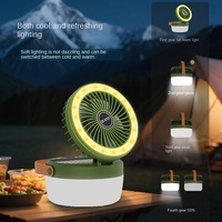 Ventilateur de camping solaire moderne avec moteur DC, télécommande, LED, construction en métal et ABS, intensité réglable, 3 vitesses, pales de 32 pouces, silencieux (29 dB)