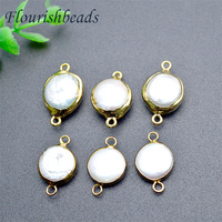 Perles d'eau douce naturelles plaquées or, Double suspension, rondes irrégulières en forme de goutte d'eau, perles amples, vente en gros, 10 pièces