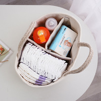 Panier de rangement portable en corde de lin et coton naturel tressé pour couches de bébé et jouets, avec compartiments amovibles pour produits pour nourrissons