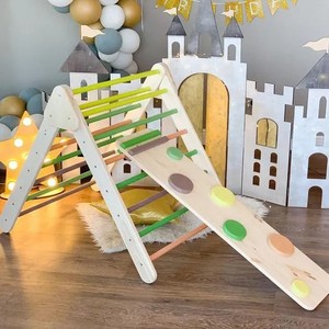 Marco de escalada de madera para niños y niños pequeños Triángulo de roca con rampa y <span class=keywords><strong>Arco</strong></span> <span class=keywords><strong>Iris</strong></span> Equipo de entrenamiento sensorial - Product Image 1