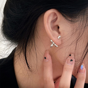 S925 Sterling Silver Cross Stud <b>Earrings</b> Geometric Design For Gift 925 Silver Ear <b>Post</b> - Product Image 4
