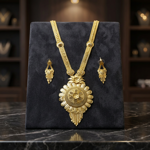 ขายส่งชุดสร้อยคอและต่างหูทองชุบไมโคร 14K 18K 24K ทำจากทองเหลือง สร้อยยาวแบบดั้งเดิมสำหรับงานแต่งงาน ลายป๊อปคอร์น ความยาว 24 นิ้ว - Product Image 4