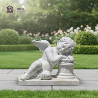 TREVI Garden Decoration Life Size White Marble Stone Small Wings Angel Statues Sleeping Cherub Sculpture for Sale