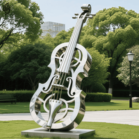 Patung Instrumen Gitar Cello dari Baja Anti Karat Berkualitas Tinggi yang Dikustomisasi untuk Dekorasi Taman atau Vila Luar Ruangan