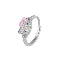 Bague type chat en plaqué platine, ouvert, avec des chats mignons, livraison gratuite