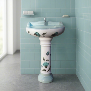 Ensemble de lavabo sur pied Vinus Rustic Vitrosa, éco-responsable, résistant à l'eau, en céramique, lavabo autoportant pour salle de bain - Product Image 4