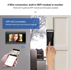 Tbcom — visiophone visible avec bouton de connexion wi-fi, 4 fils, interphone vidéo filaire tuya avec sonnette de porte