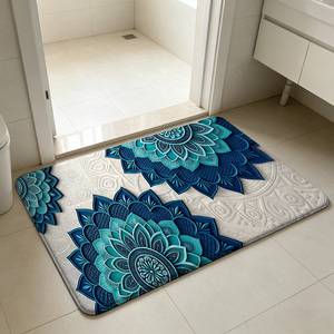 Luxury <strong>Blue</strong> Teal Mandala <strong>Bath</strong> <strong>Mat</strong> Ultra Absorbent Non Slip Rug Modern Hotel Bathroom Floor Decor Quick Dry Water Soaking <strong>Mat</strong> - Product Image 3