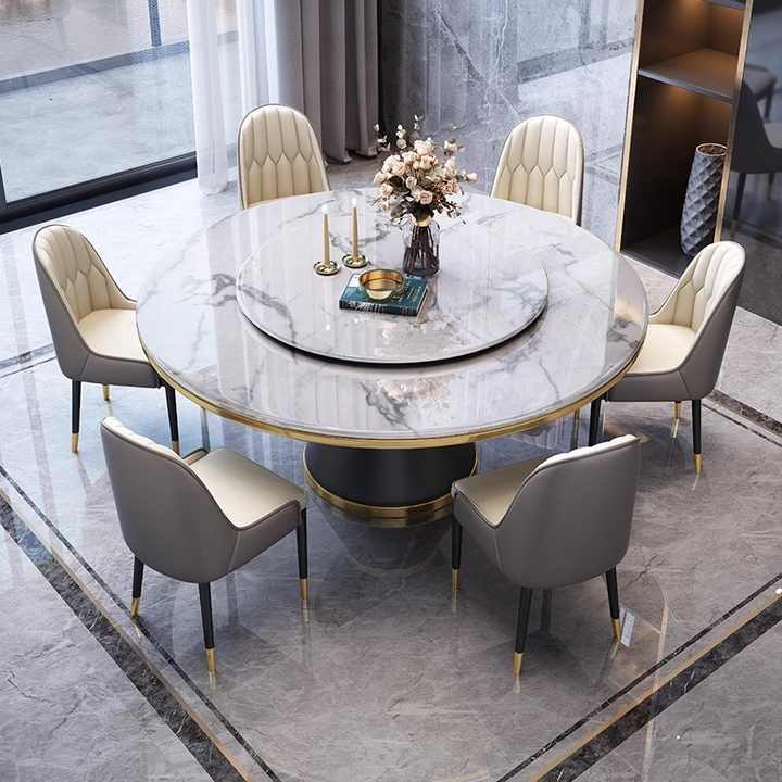 Modern Home Furniture - Round Marble Gold Stainless Steel Dining Tables