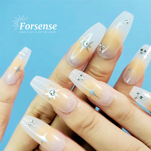 Faux ongles à presser 3d faits à la main de haute qualité pour les femmes noires marque privée de luxe longue ballerine faux ongles designs avec des diamants - Product Image 4