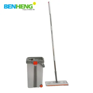 BENHENG Smart Household Cleaning Supplier 360 Flat Mop Floor Cleaner Machine Flat Mop With Bucket Set with Wheels