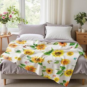 Couverture en flanelle motif tournesol lumineux, plaid respirant et doux pour la peau, idéal pour lit, canapé, fauteuil, impression personnalisée OEM ODM - Product Image 2