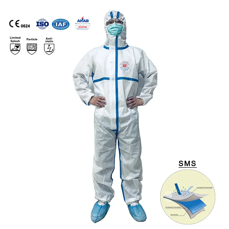 Non Woven Personal Sterile Nuclear Radiation Protection Coverall White Waterproof Disposable Sms Coveralls With Hood