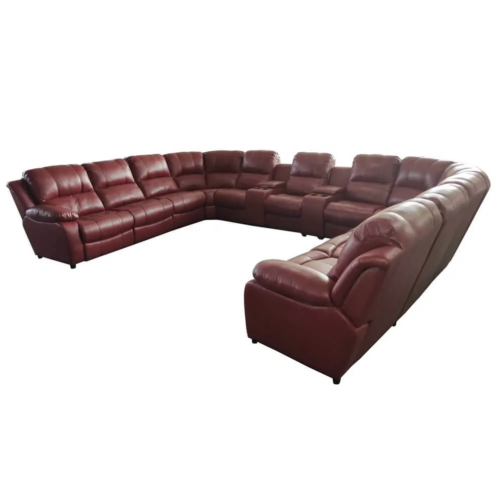 9-Sitzer Big U-Form Weiche Komfortable Heimkino Wohnzimmer möbel Kastanien braune Farbe Top Grain Echtes Leder Sofa Set