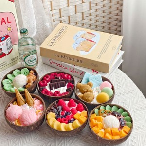 Bougie artisanale en cire de soja parfumée à la crème glacée aux fruits, en forme de bol de noix de coco, dessert simulé, décoration d'intérieur, cadeau de fêtes - Product Image 1