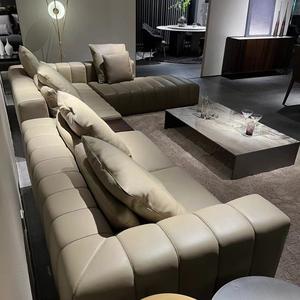 أرضية فاخرة مسطحة على شكل حرف L مقطعية زاوية أنيقة أثاث غرفة معيشة كبير للفنادق جلد طبيعي حضري - Product Image 4