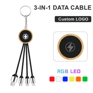 Thân thiện với môi tre 3-in-1 Cáp dữ liệu điện thoại nhanh chóng sạc USB-C cáp mới điện tử nylon bện Type-C cáp với Keychain - Product Image 2