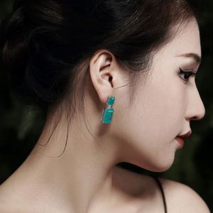 Dylam Elegant Design Women Luxurious Jewelry S925Silver Rectangle Paraiba Ice Blue 5A Zircon Zirconia <b>Stud</b> <b>Earrings</b> - Product Image 3