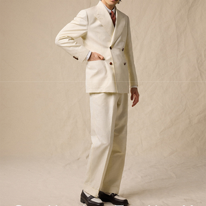 Costume italien pour homme, années <span class=keywords><strong>1930</strong></span>, en coton et lin respirant, décontracté, à double boutonnage, avec revers pointus, veste et pantalon, ensemble 2 pièces - Product Image 1