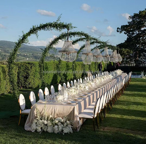 Vendita calda 8 piedi di altezza in metallo nero mezza mezzaluna luna semicerchio lampadario sfondo espositore per decorazione di nozze festa - Product Image 1