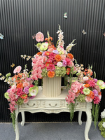 Bouquet de fleurs artificielles de luxe orange et rose pour mariage, en soie, avec hortensias verts et orchidées roses, centre de table pour décoration de fête