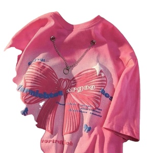 New Loose-Fit Graphic <b>Bow</b> Necklace Tops for Women Best Sale Short-Sleeved Tee - Product Image 3