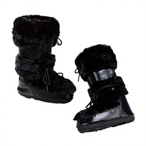 Bottes d'hiver pour femmes, style <span class=keywords><strong>fourrure</strong></span> de lapin imitation transfrontalière, à semelle épaisse, montantes, imperméables, antidérapantes, chaussures de lune, 2025 - Product Image 1