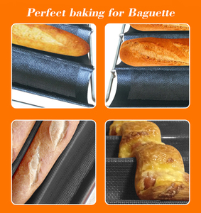 Factory New Design Breathable Black <b>Silicone</b> Loaf Pan <b>Silicone</b> Non Stick Tray <b>Silicone</b> baguette Tray with Stainless Steel Rack - Product Image 6