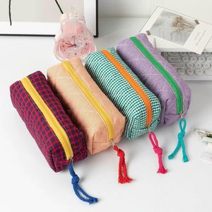 Contrast Color Pencil Case Women Cosmetic Bags Striped Fashion Zipper Closure Small Storage Bag Clutch Coin <b>Purse</b> - Product Image 4