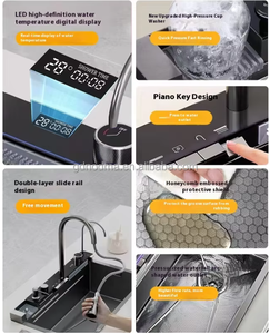 Évier de cuisine à cuve unique de style populaire avec affichage LED de la température, en acier inoxydable, design de robinet cascade - Product Image 4