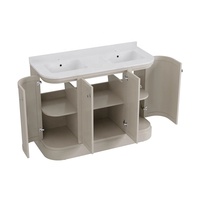 Meuble-lavabo de salle de bain incurvé avec double vasque, style Shaker, à poser au sol, avec cadre en bois massif et portes à fermeture douce