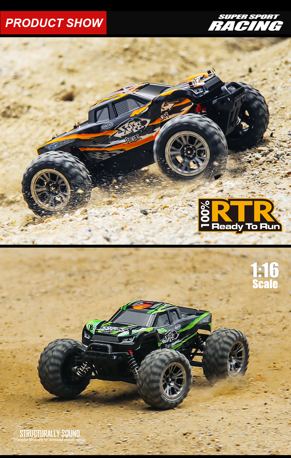 HOSHI N416 1/16 High Speed Truck 4WD 36KM/H Supersonic Monster Truck Off-Road Vehicle Electronic Toys Christmas gift Green
