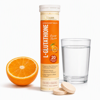 Tablet Effervescent L-Glutathione Rasa Jeruk 20 Tablet OEM ODM, Suplemen Vitamin C, Vitamin E, Kolagen, dan Asam Hialuronat