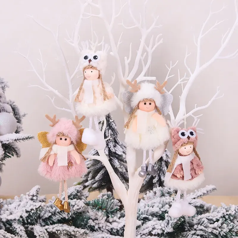 Noel melek süs yılbaşı dekoru boynuz dekor peluş bebek bebek noel bebek askı süsleri Xmas dekor