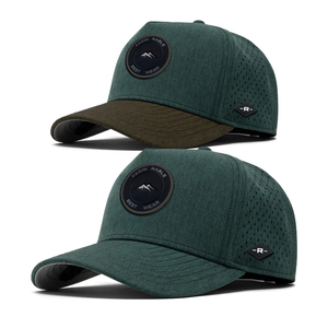 Casquette <span class=keywords><strong>Melin</strong></span> du fabricant OEM Casquette de baseball à épissage bicolore imperméable à 5 panneaux avec trou découpé au laser et logo personnalisé en caoutchouc - Product Image 2