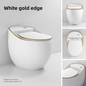 WC monoblocco color crema dal design moderno a forma di uovo con scarico a sifone, in ceramica, per bagni di piccole dimensioni, uso domestico - Product Image 6