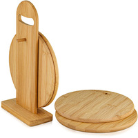 Premium bamboe fruitsnijset met geïntegreerde basisrek met ophanggat voor keukengerei, esthetisch serviesdecor.