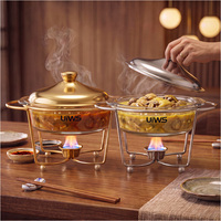 Luxuriöses Speisenwärmer-Set aus Glas, Rund, Chafing Dish für Hochzeiten, Partys, Hotel-Buffets