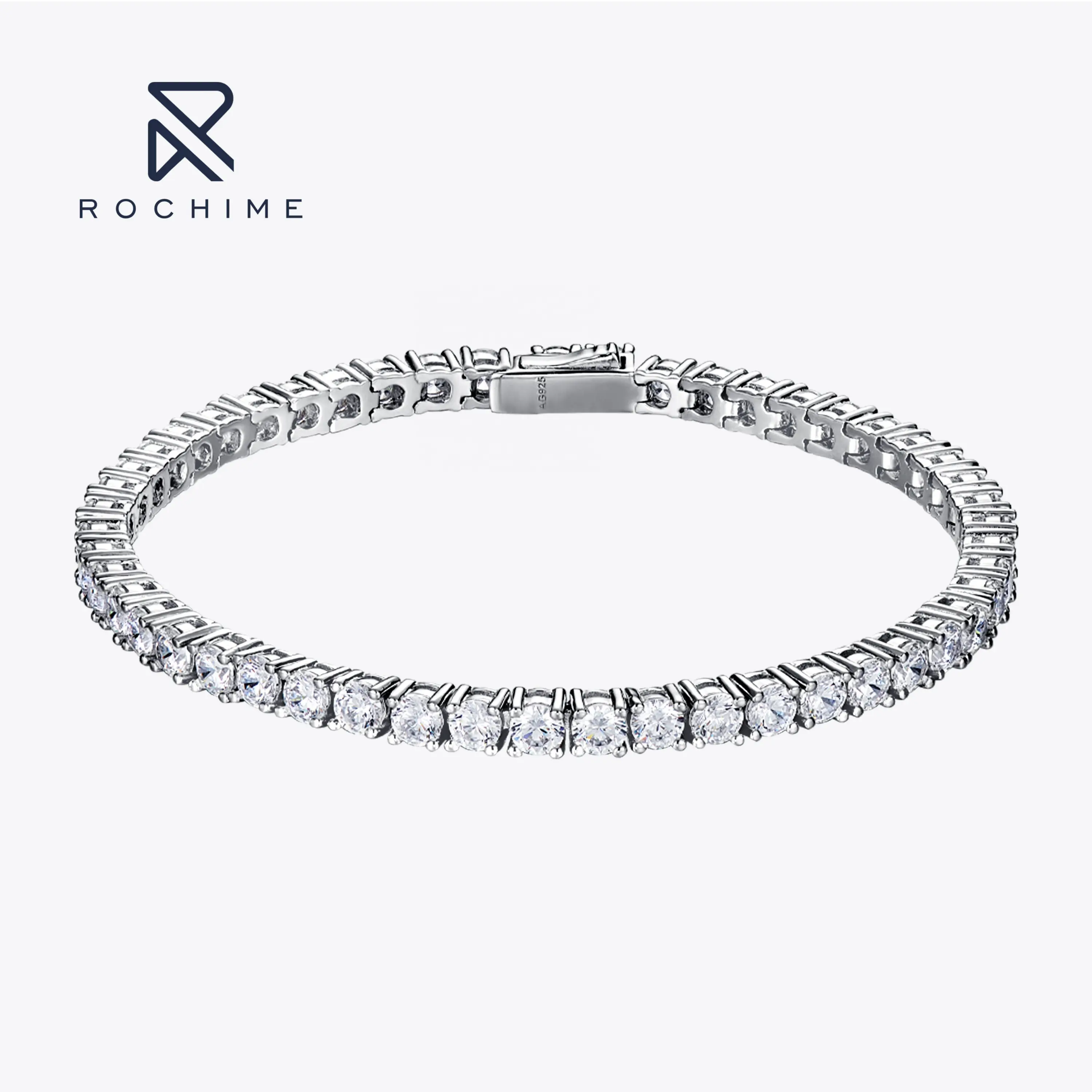 Rochime elegant diamond tennis bracelet 925 sterling silver rhodium plated fine jewelry for girls