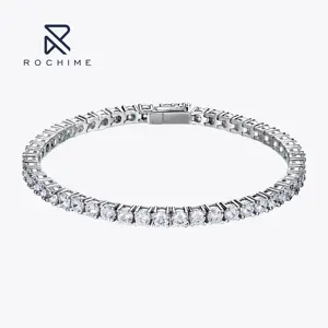 Rochime Elegant Diamond Tennis Bracelet 925 Sterling Silver Rhodium Plated Fine Jewelry For Girls