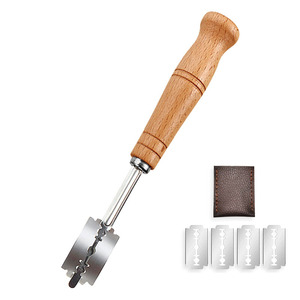 Eco-Friendly <strong>Hand</strong> <strong>Crafted</strong> Bread Lame with Wood Handle and 5 <strong>Razor</strong> Blades Leather Cover Curved Dough Scoring Knife Baking Tool - Product Image 1