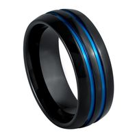 Prix de gros pour hommes 8mm noir bleu plaqué carbure de tungstène bijoux en tungstène de base bagues de mariage pour hommes bagues de mode