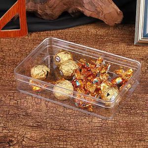 Boîte de rangement rectangulaire en plastique transparent réutilisable avec couvercle, conteneur empilable pour biscuits, bonbons, petits articles de bureau - Product Image 2